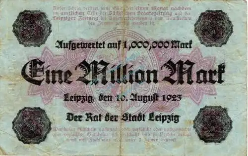 Leipzig , Banknote 1 Million Mark Schein gbr. Geiger 314.W1 , Sachsen 1923 Inflation