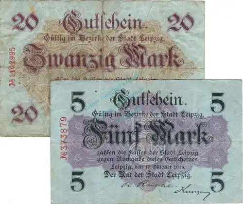 Leipzig , Banknoten Set mit 2 Scheinen gbr. Geiger 314.01-02 , Sachsen 1918 Grossnotgeld