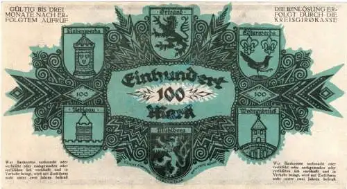 Liebenwerda , Banknote 100 Mark Schein unc-kfr. Müller 2720.6 , Brandenburg 1922 Inflation