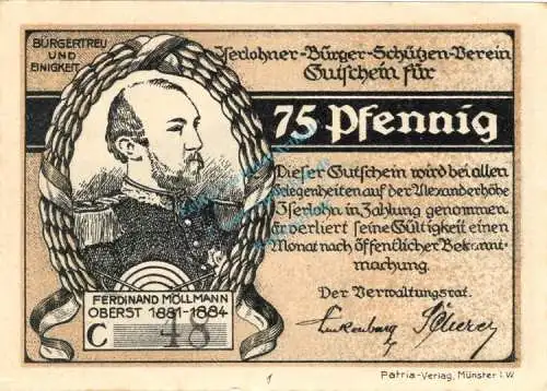Iserlohn , Notgeld 75 Pfennig Schein gbr. M-G 646.1 , Westfalen o.D. Seriennotgeld