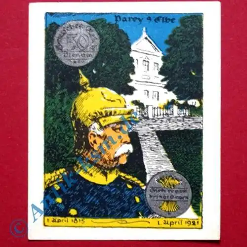 Notgeld Parey , 50 Pfennig Schein Silber schwarz , Mehl Grabowski 1047.3 , von 1921 , Sachsen Anhalt Seriennotgeld