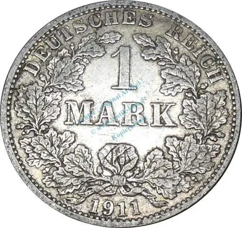 1 Mark Münze 1911 A -deutsches Kaiserreich gr. Adler- ss-vz , J.17 -0652