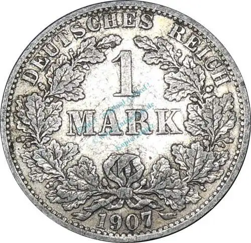 1 Mark Münze 1907 A -deutsches Kaiserreich gr. Adler- ss-vz , J.17 -0659