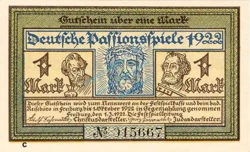 Freiburg , Notgeld 1 Mark Schein -C- unc-kfr. M-G 381.1 , Baden 1922 Seriennotgeld