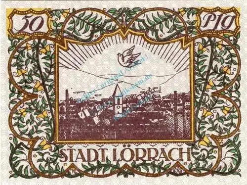 Lörrach , Notgeld 50 Pfennig Schein unc-kfr. Ti.4190.05.01 , Baden 1920 Verkehrsausgabe