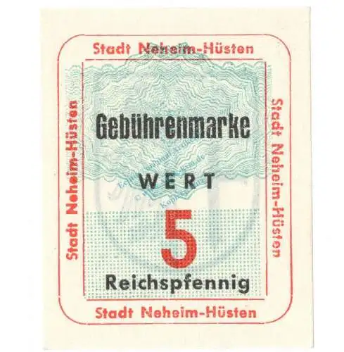Neheim Hüsten , Notgeld 5 Pfennig Schein unc-kfr. Topp 668.1 , Westfalen 1947 Notgeld 1945-48