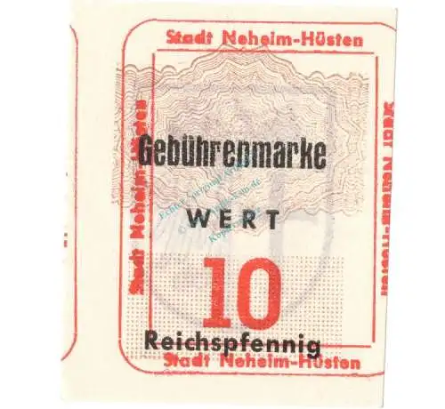 Neheim Hüsten , Notgeld 10 Pfennig Schein unc-kfr. Topp 668.2 , Westfalen 1947 Notgeld 1945-48
