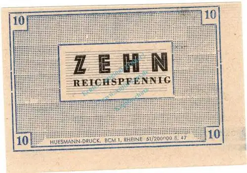 Rheine , Notgeld 10 Pfennig Schein unc-kfr. Schöne 0512 , Westfalen 1947 Notgeld 1945-48