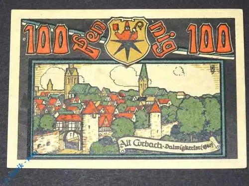 Notgeld Corbach , 100 Pfennig Schein Nr 6 , Mehl Grabowski 240.1 , von 1922 , Hessen Seriennotgeld