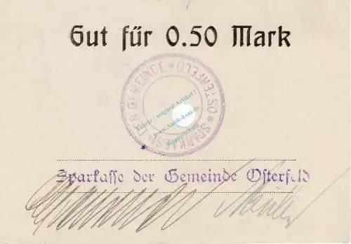 Osterfeld , Notgeld 0,5 Mark Schein unc-kfr. Diessner 279.1 , Westfalen o.D. Notgeld 1914-15