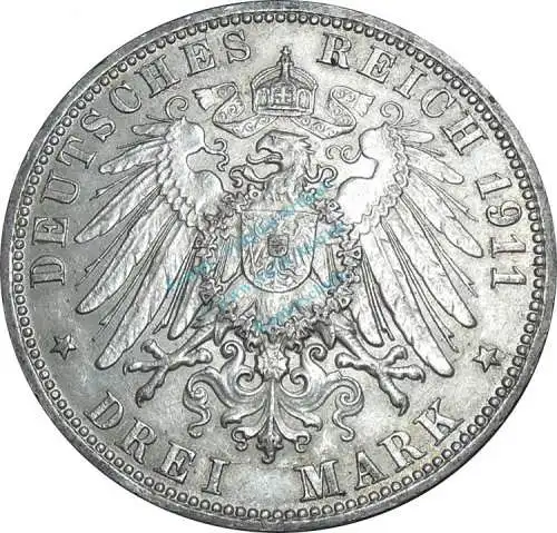 3 Mark Münze 1911 J -freie und Hansestadt Hamburg- ss-vz , J.64 -0639
