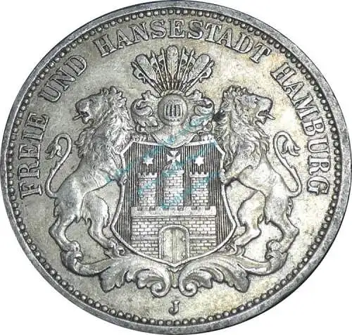 3 Mark Münze 1911 J -freie und Hansestadt Hamburg- ss-vz , J.64 -0641