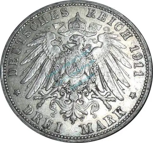 3 Mark Münze 1911 J -freie und Hansestadt Hamburg- ss-vz , J.64 -0641