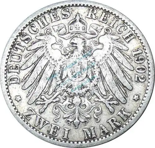 2 Mark Münze 1902 A -Kaiser Wilhelm II König von Preussen- , ss , J.102 -0650
