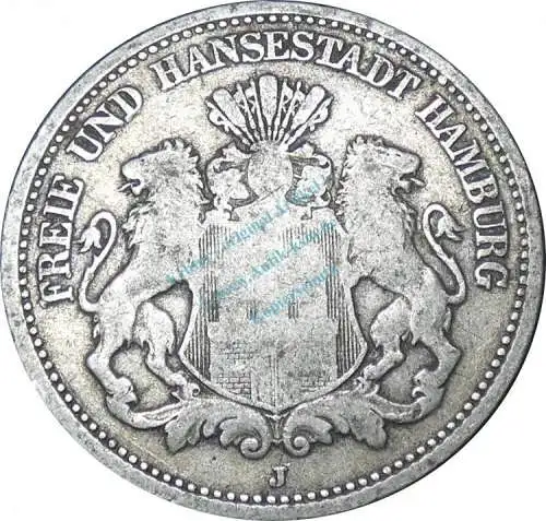 2 Mark Münze 1876 J -Freie und Hansestadt Hamburg- , s , J.61 -0651