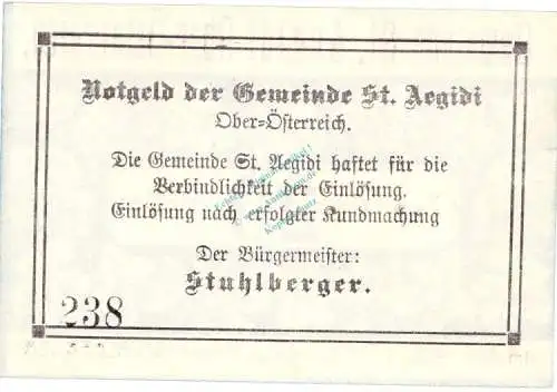 St.Aegidi , Notgeld 20 Heller -Etikett- in kfr. K-K S875.VI.a , Notgeld 1920 Oberösterreich