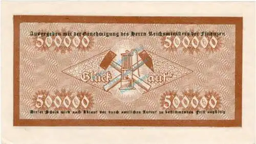 Recklinghausen , Banknote 500.000 Mark Schein unc-kfr. Keller 4460.a , Westfalen 1923 Inflation