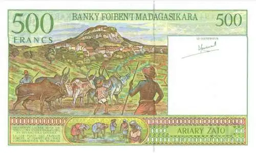 Banknote Madagaskar , 500 Francs Schein o.D. -Girl right- unc-kfr WPM.75