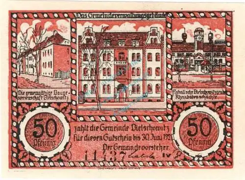Bielschowitz , Notgeld 50 Pfennig Schein unc-kfr. M-G 104.1 , Schlesien o.D. Seriennotgeld