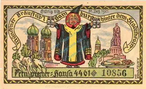 Hamburg , Notgeld 50 Pfennig Schein F-kfr. M-G 545.2 , Hamburg o.D. Seriennotgeld