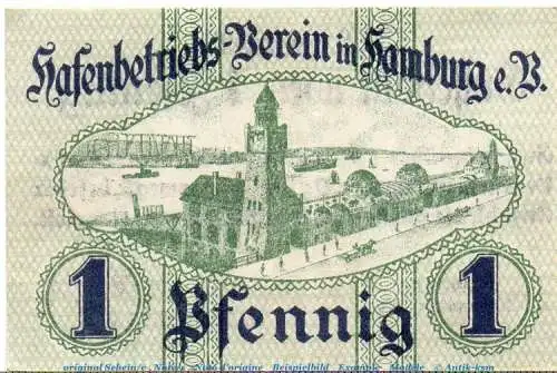 Notgeld Hafenbetriebsverein Hamburg 2765.145.01 , 1 Pfennig Schein in gbr. von 1919 , Hamburg Verkehrsausgabe