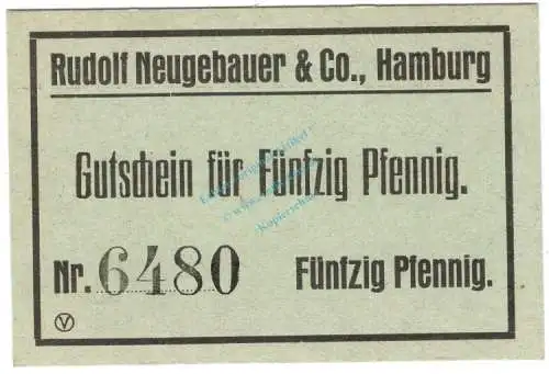 Hamburg , Notgeld 50 Pfennig Schein unc-kfr. Ti.2765.350.01 , Hamburg o.D. Verkehrsausgabe