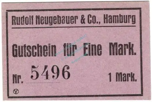 Hamburg , Notgeld 1 Mark Schein unc-kfr. Ti.2765.350.02 , Hamburg o.D. Verkehrsausgabe