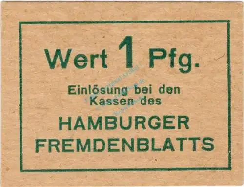 Hamburg , Notgeld 1 Pfennig Schein unc-kfr. Ti.2765.150.05 , Hamburg o.D. Verkehrsausgabe