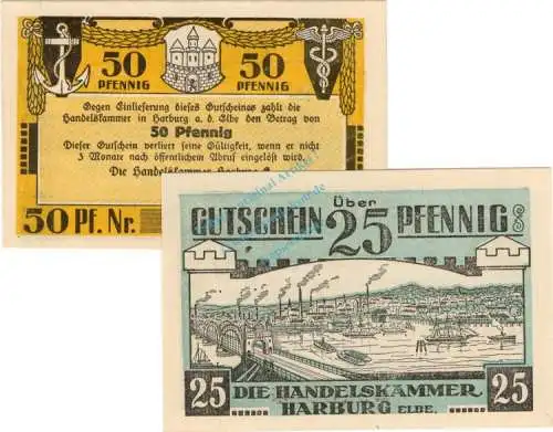 Harburg , Notgeld Set mit 2 Scheinen unc-kfr. Ti.2805.20.10-11 , Niedersachsen o.D. Verkehrsausgabe