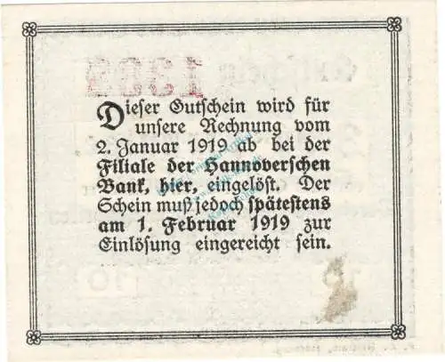 Harburg , Notgeld 10 Pfennig Schein unc-kfr. Ti.2805.40.01 , Niedersachsen 1918 Verkehrsausgabe