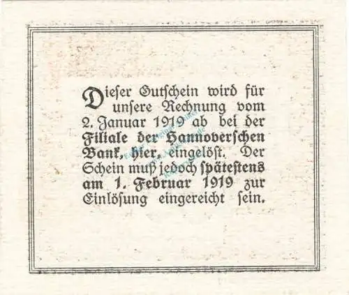 Harburg , Notgeld 50 Pfennig Schein unc-kfr. Ti.2805.40.02 , Niedersachsen 1918 Verkehrsausgabe