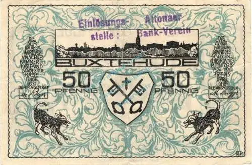 Altona , Notgeld 50 Pfennig Schein gbr. Ti.0080.05.21 , Schleswig o.D. Verkehrsausgabe