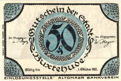 Altona , Notgeld 50 Pfennig Schein unc-kfr. Ti.0080.05.41 , Schleswig o.D. Verkehrsausgabe