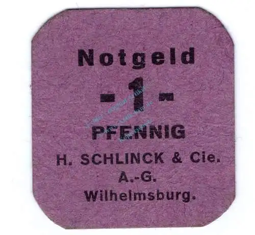 Wilhelmsburg , Notgeld 1 Pfennig Schein unc-kfr. Ti.7940.10.10 , Niedersachsen o.D. Verkehrsausgabe