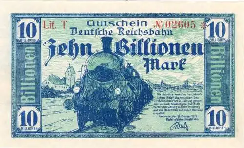 Karlsruhe , Banknote 10 Billionen Mark Schein unc-kfr. Keller 2583.h Baden 1923 Inflation