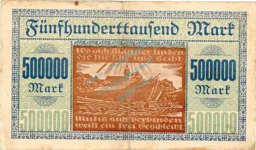 Genthin , Banknote 500.000 Mark Schein gbr. Keller 1722 , prov. Sachsen 1923 Inflation