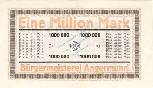 Angermund , Banknote 1 Million Mark unc-kfr. Keller 103.b , Rheinland 1923 Inflation