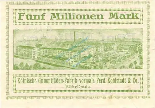 Köln-Deutz , Banknote 5 Millionen Mark Schein F-kfr. Keller 2719.c , Rheinland 1923 Inflation