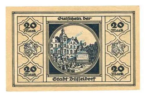 Düsseldorf , Banknote 20 Mark Schein unc-kfr. Geiger 114.32.a , Rheinland 1918 Grossnotgeld