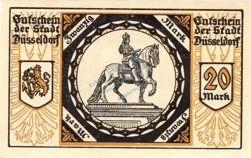 Düsseldorf , Banknote 20 Mark Schein unc-kfr. Geiger 114.33.b-c , Rheinland 1918 Grossnotgeld