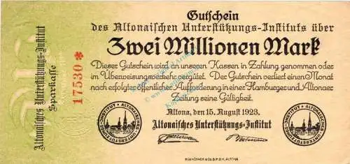 Altona , Banknote 2 Millionen Mark Schein L-gbr. Keller 81.c , Schleswig 1923 Inflation