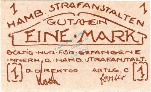 Hamburg , Banknote 1 Mark Schein unc-kfr. Müller 1980.1 , Hamburg o.D. Inflation