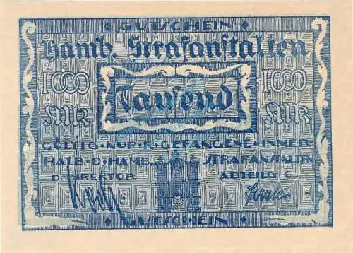 Hamburg , Banknote 1.000 Mark Schein unc-kfr. Müller 1980.10 , Hamburg o.D. Inflation