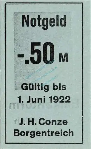Borgentreich , Notgeld 50 Pfennig Schein unc-kfr. Ti.0830.05.10 , Westfalen o.D. Verkehrsausgabe