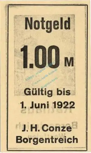Borgentreich , Notgeld 1 Mark Schein unc-kfr. Ti.0830.05.11 , Westfalen o.D. Verkehrsausgabe