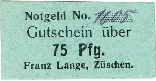 Züschen , Notgeld 75 Pfennig Schein unc-kfr. Ti.8285.15.18 , Westfalen o.D. Verkehrsausgabe