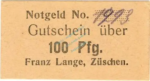 Züschen , Notgeld 100 Pfennig Schein unc-kfr. Ti.8285.15.19 , Westfalen o.D. Verkehrsausgabe