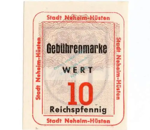 Neheim Hüsten , Notgeld 10 Pfennig Schein unc-kfr. Schöne 492 , Westfalen o.D. Notgeld 1945-48