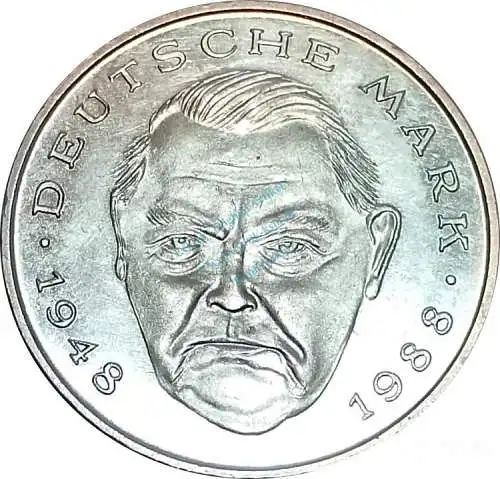 2 Mark Kursmmünze 1988 G -Ludwig Erhard- ss-vz , J.445 -0666