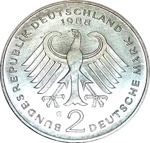 2 Mark Kursmmünze 1988 G -Ludwig Erhard- ss-vz , J.445 -0666